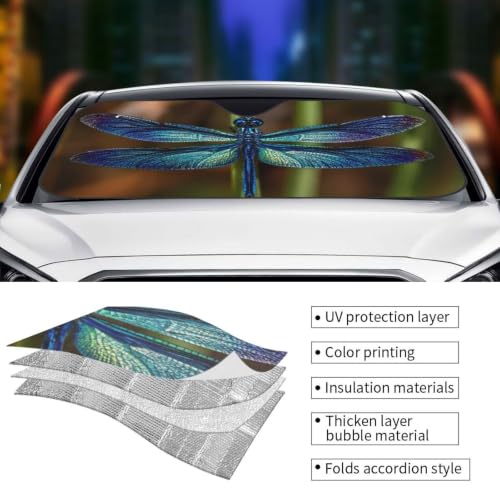 Dragonfly Car Windshield Sunshade Front Window Sun Visor Protector Foldable Shield Cover for Truck SUV (Black1 / Small)