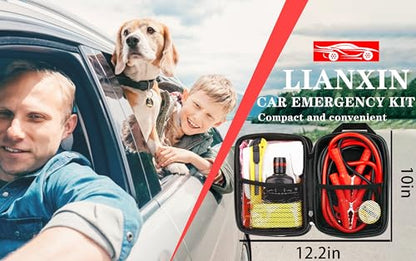 Car Emergency Kit with Battery Jumper Cables Headlamp Car Safety Kits (Gray)