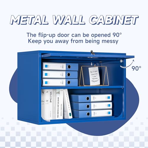 Metal Wall Cabinet with Locking Door and Shelf (21.65"H / Blue)