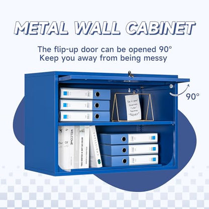 Metal Wall Cabinet with Locking Door and Shelf (21.65"H / Blue)
