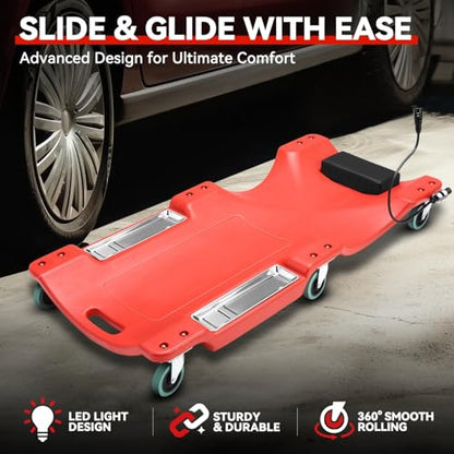 40 in Low Profile Car Rolling Mechanic Creeper (Red / 40" L (w/LED Light))