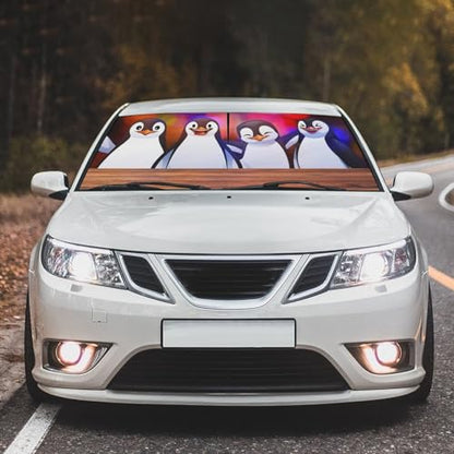 Funny Penguin Car Windshield Sun Shade Umbrella Foldable Sunshade (57X31 Inch / styled45f-7)