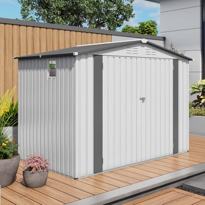 8x6 FT Outdoor Storage Shed with Windows (White+Gray / 8x6ft Standard)