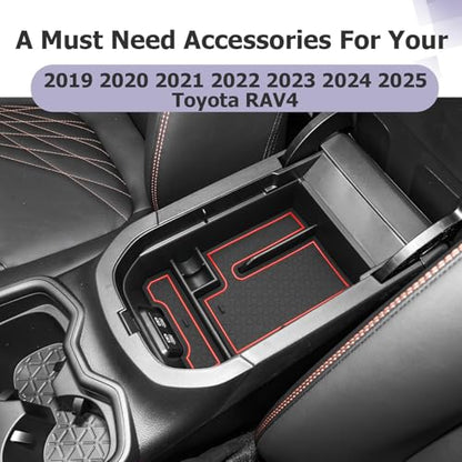 2025 RAV 4 Center Console Organizer Compatible with 2019 2020 2021 2022 2023 2024 2025 Toyota RAV 4 Accessories Armrest Console Secondary Storage Box Insert Tray ABS Material Red