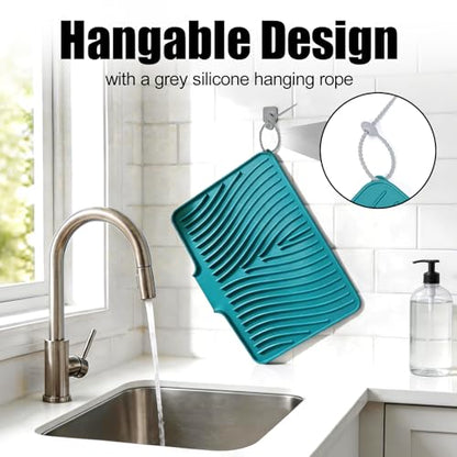 Silicone Dish Drying Mat for Kitchen Counter (Green-1pc / 16" x 12")