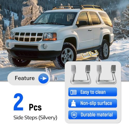 2Pcs Side Step Compatible with Chevrolet GMC Ford Isuzu Mitsubishi (silvery)
