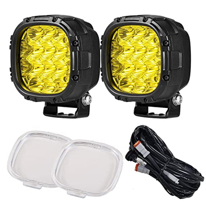 4Inch Amber Round LED Offroad Lights Yellow Fog Lights Pod Lights (Amber)
