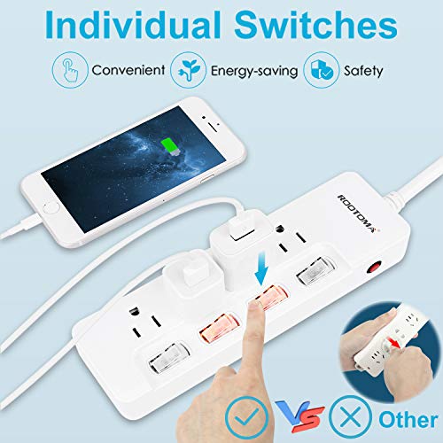Appliance Extension Cord with Individual Switches on Off (6 FT - 4 AC - White)