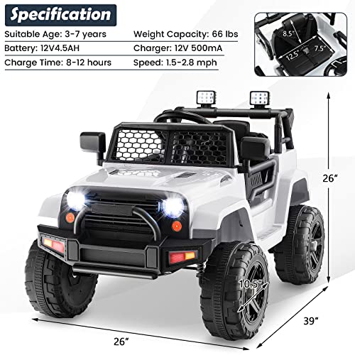 Ride on Car 12V Battery Powered Truck Vehicle with Remote Control (White / 39" x 26" x 26")