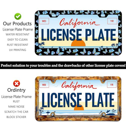 Blue Flower Butterfly License Plate Frames (Blue Flower Butterfly)