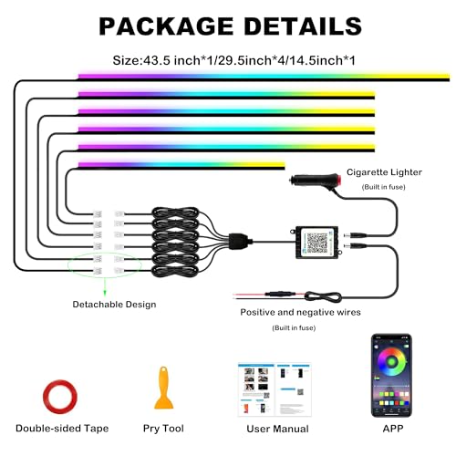 Interior Car LED Strip Lights with Wireless APP (6 Pieces)
