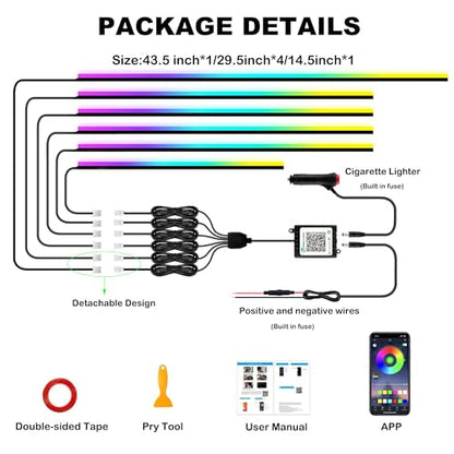 Interior Car LED Strip Lights with Wireless APP (6 Pieces)