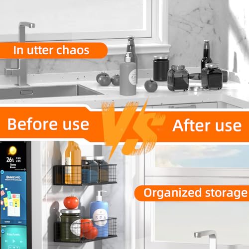 2Pack Magnetic Basket Organizer Holder for Fridge Magnetic Storage Bin Box Containers for Refrigerator Whiteboard Classroom (Magnetic Basket Organizer Holde)