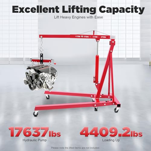 Folding Engine Crane 2 Ton with Engine Leveler (Red-B / 2T-4400lbs)