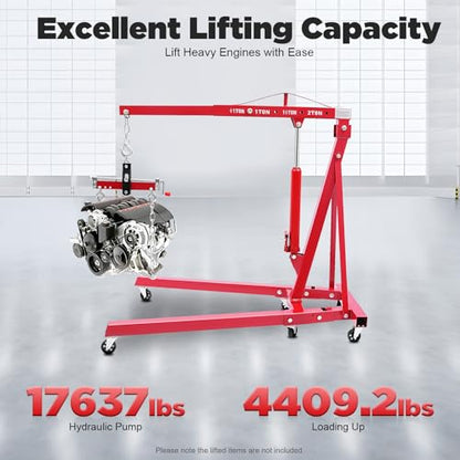 Folding Engine Crane 2 Ton with Engine Leveler (Red-B / 2T-4400lbs)