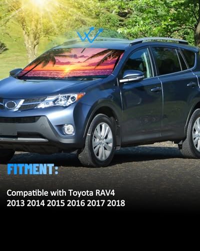 Sunset Beach Car Windshield Sun Shade Compatible with Toyota RAV4 2013 2014 2015 2016 2017 2018 (Toyota RAV4 2013 -2018 - sunset beach)