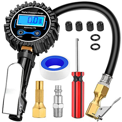 50057A Digital Tire Inflator Deflator with Pressure Gauge 250 PSI Air Chuck and Compressor Accessories with Rubber Hose and Quick Connect Coupler for 0.1 Display Resolution (Tire Inflator Gauge Style 2)