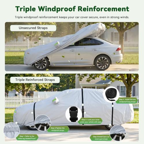 6 Layers Premium SUV Car Cover Waterproof All Weather Weatherproof UV Sun Protection Snow Dust Storm Resistant Outdoor Exterior Custom Form (Silver Car Cover / K8 - SUV -（Fits size 188"-200"）)