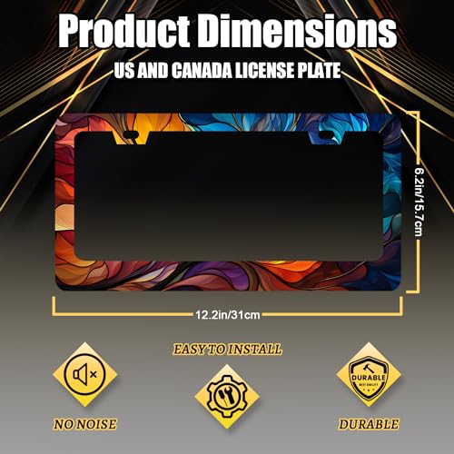 Stainless Steel Colorful Abstract Leaf License Plate Frame 12.3 x 6.3 Inch (Colorful Abstract Leaf Patterns)