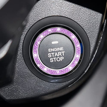 2PCS Zinc Alloy Rhinestone Engine Start Button Rings (Purple)