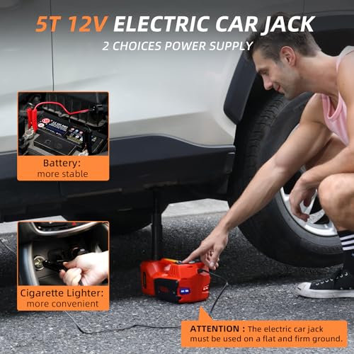 Electric Car Jack 5 Ton 12V Floor Jack (Red Jack+Portable Wrench)