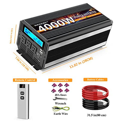 4000 Watt Power Inverter 12V DC to 110V 120V Converter for Family RV Off Grid Solar System Car with Type (12v-4000W)