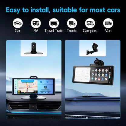 10.26" Portable Wireless CarPlay & Android Auto Screen for Car Stereo with 1080P Dash Cam & Backup Camera