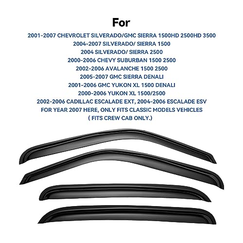 Window Visors Rain Guards for 2001 (2001-2007 silverado/sierra crew cab)