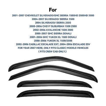 Window Visors Rain Guards for 2001 (2001-2007 silverado/sierra crew cab)