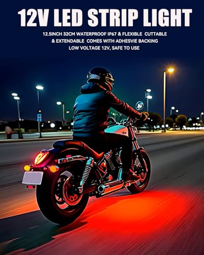 12V Led Light Strip for Car Motorcycle Golf Cart 12.5In Red 4Pack (Red Led Strip)