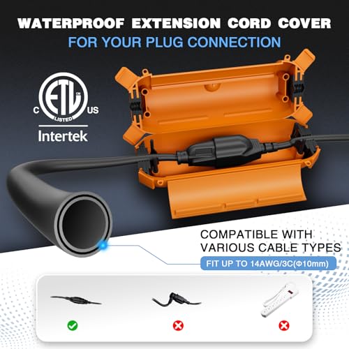 3 Pack] Flemoon Outdoor Extension Cord Safety Cover with Waterproof Seal (Orange / Small Box: 5.3" L x 2" W x 2" H)
