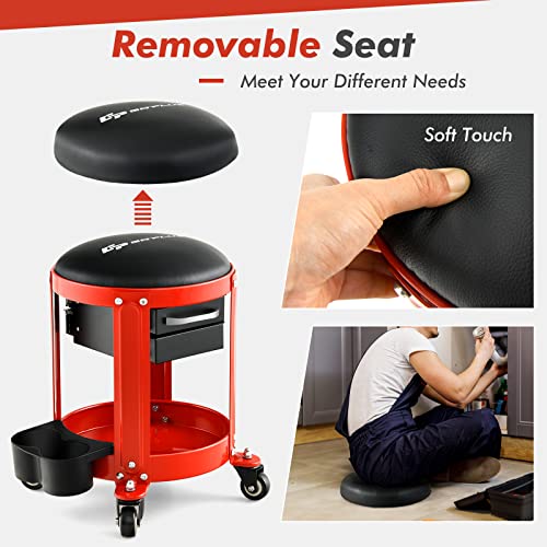 Rolling Mechanic Stool (Red)