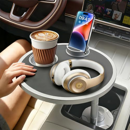 Car Desk for Laptop 360° Rotating Tesla Tray with Cup Holder Phone Stand (𝗥𝗼𝘂𝗻𝗱 · Black / 𝗔𝗺𝗮𝘇𝗼𝗻 𝗖𝗵𝗼𝗶𝗰𝗲)