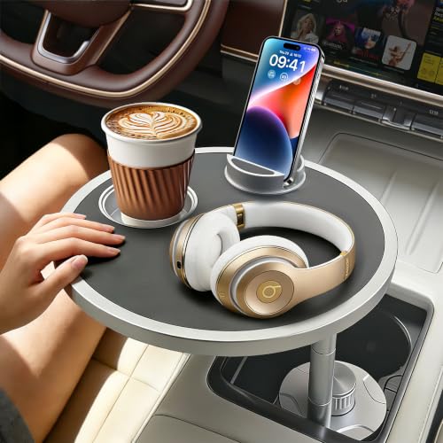 Car Desk for Laptop 360° Rotating Tesla Tray with Cup Holder Phone Stand (𝗥𝗼𝘂𝗻𝗱 · Black / 𝗔𝗺𝗮𝘇𝗼𝗻 𝗖𝗵𝗼𝗶𝗰𝗲)