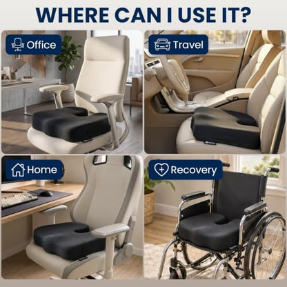 Seat Cushion Memory Foam Chair Pad for Tailbone Pain Relief (Black / X-Large)