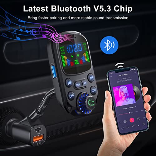 Bluetooth 5.3 FM Transmitter for Car Bluetooth Car Adapter (Beige)