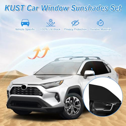 Windshield Sun Shade Umbrella for Toyota RAV4 2019 2020 2021 2022 2023 2024 2025 Rear Window Shades 100% UV Protection and Blackout Privacy 5PCS Car Window Covers Accessories (5-Piece Set | Fits Toyota RAV4 2019-2025)