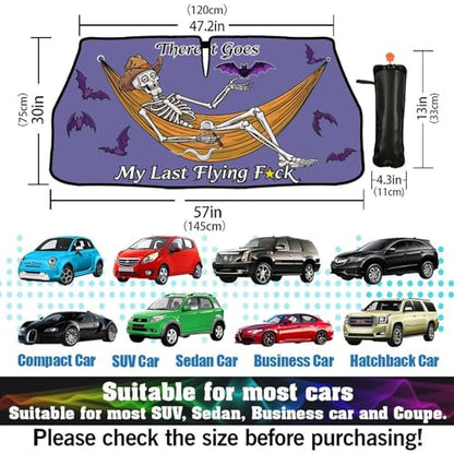 Funny Skeleton Skull Car Windshield Sun Shade Umbrella Sunshade Block UV Rays Sun Visor Protector Auto Windshield Sunshade to Keep Vehicle Cool for Cars Trucks & Suvs 57 X 30 in (57'' X 30'' / 28-3-26-REY-1)