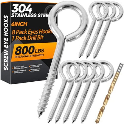 8Pcs 6 Inch Heavy Duty Screw Eyes Hooks (M10-6 Inch)