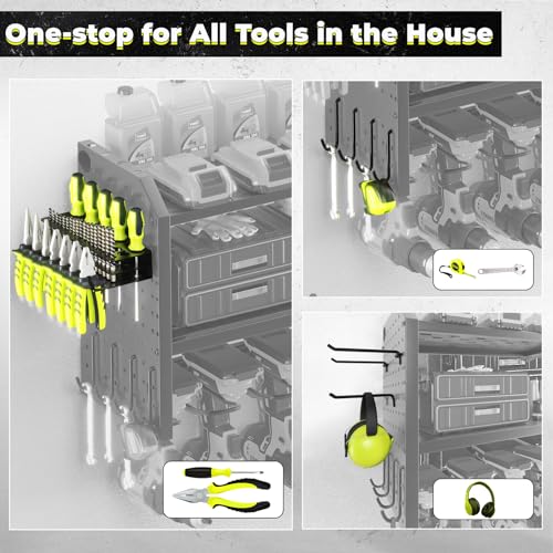 Power Tool Organizer (3-Layer 8-Drill with Pegboards / Black)