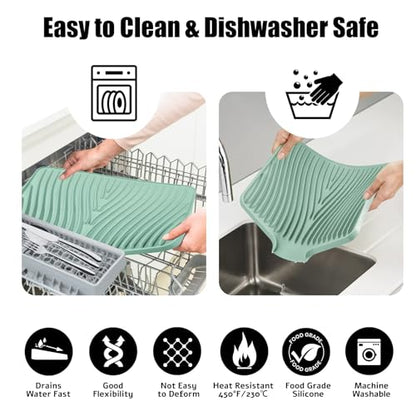 Silicone Dish Drying Mat for Kitchen Counter (Mint-1pc / 20" x 15")