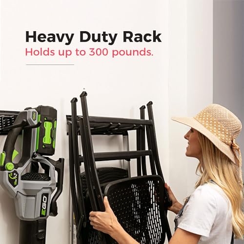 Garage Tool Organizer Wall Mount (Black / 48" Carbon Steel with 3 Racks & 6 Hooks)