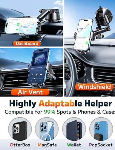 Dash Mounted Holders Phone Holders for Your Car Phone Mount for Car Windshield Dashboard Air Vent Universal Desk Mounts Hands Free Automobile Cell Phone Holder Fit for iPhone Smartphone (Carbon Fiber)