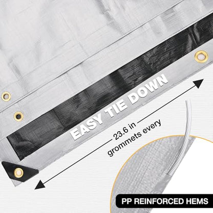 Heavy Duty Tarp 14 Mil Tarp Waterproof Silver 12x24 FT (Silver/Black-14mil / 12'x24')