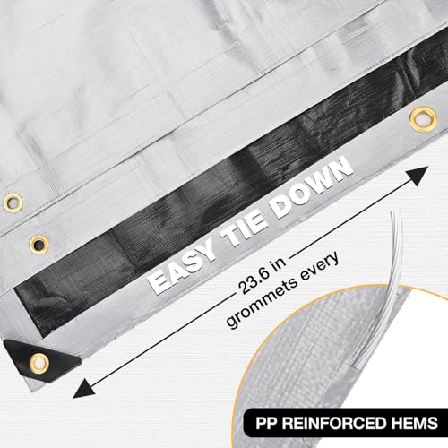 Heavy Duty Tarp 14 Mil Tarp Waterproof Silver 20x30 FT (Silver/Black-14mil / 20'x30')