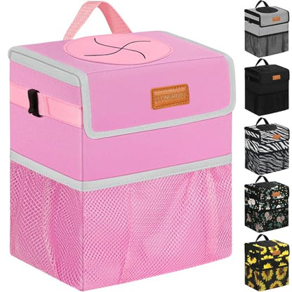 Leak Proof Car Trash Can with Lid Large Pink (Pink / 3 Gallons)