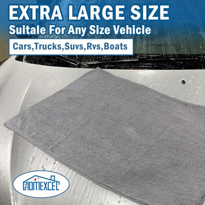 Professional Large Microfiber Car Drying Towels 4 Pack (Grey / 31 x 24 Inch)
