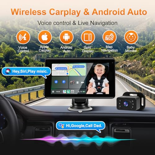 Baby Car Camera with 7" Wireless CarPlay Screen