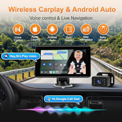 Baby Car Camera with 7" Wireless CarPlay Screen