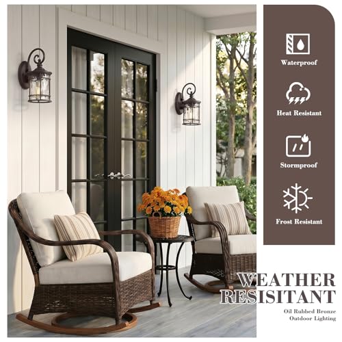 Outdoor Wall Mount Light Fixtures 2 Pack (Oil Rubbed Bronze - Water Ripple Glass / 12.4 Inch)